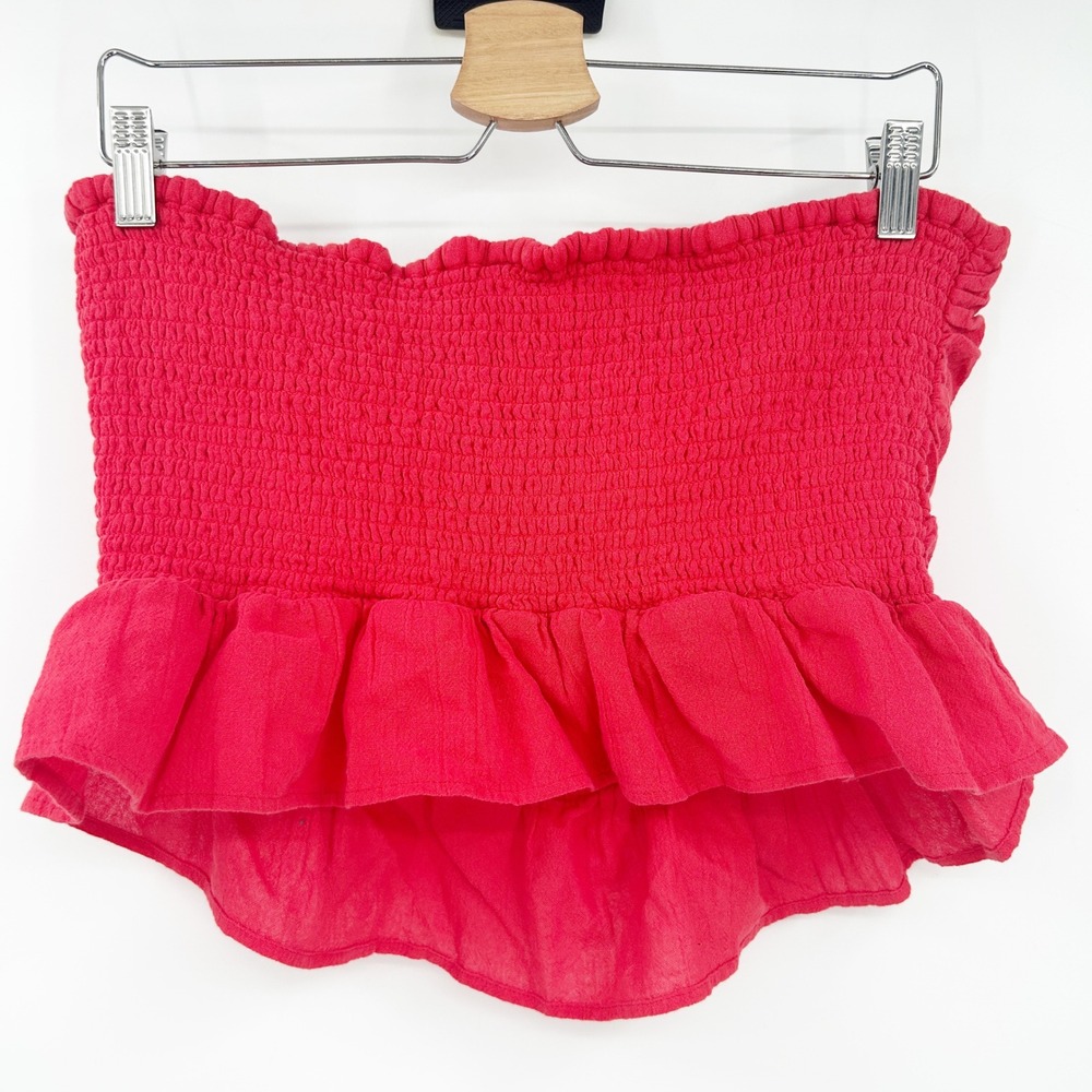 Free People Womens Fun In The Sun Cotton Smocked‎ Tube Top Ruffle Peplum Size L - Picture 7 of 7
